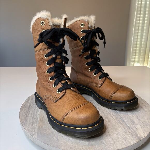 Dr. Martens Women's Aimilita Fur Lined Grizzly Brown Leather Boots US Size 7 - Picture 2 of 11